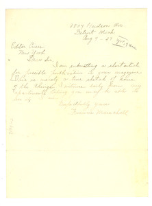 Letter from Frances Marshall to Editor of the Crisis