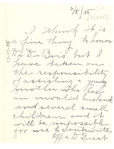 Letter from Effa D. Guest to Rayford W. Logan