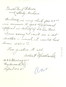 Letter from Albert Mittlacher to National Committee to Defend Dr. W. E. B. Du Bois and Associates in the Peace Information Center