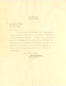 Letter from Percy H. Baker to W. E. B. Du Bois