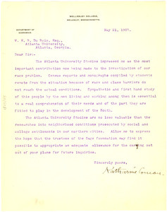Letter from Katharine Corneau to W. E. B. Du Bois