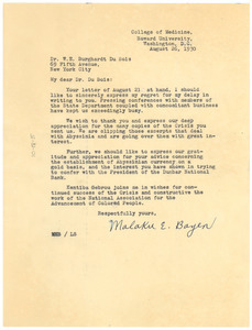 Letter from Malaku E. Bayen to W. E. B. Du Bois