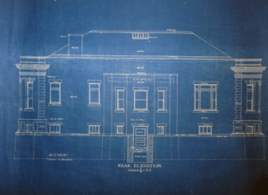Griswold Memorial Library: blueprints of rear elevation by McLean & Wright Architects