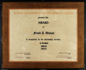 NACGC Award Plaque for Coach Wolcott (1970)