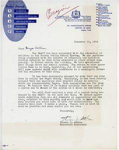 NAACP Executive Secretary Thomas I. Atkins letter to Mayor John Collins with attached pamphlet