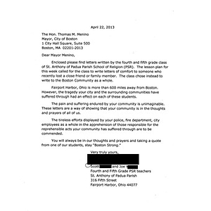 Letter to Boston from teachers at St. Anthony of Padua Parish School of Religion (Fairport Harbor, Ohio)