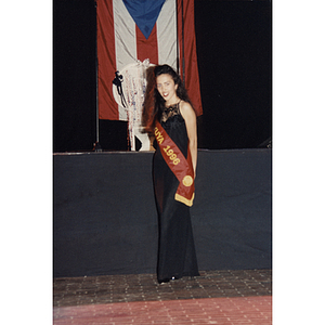 Yaritza Gonzalez poses in a Jayuya sash at the 1996 Festival Puertorriqueño