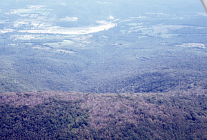 Aerial oblique view down headwall of Moon Hollow on 2 Sept 1971.