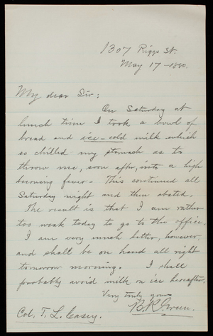 [Bernard] R. Green to Thomas Lincoln Casey, May 17, 1880