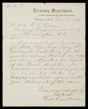 [Albert] G. Porter to Thomas Lincoln Casey, June 4, 1879