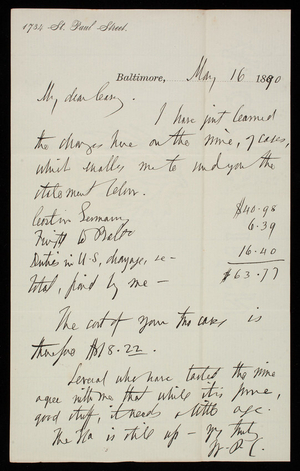 [William P. Craighill] to Thomas Lincoln Casey, May 16, 1890