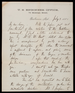 [William] P. Craighill to Thomas Lincoln Casey, July 9, 1881