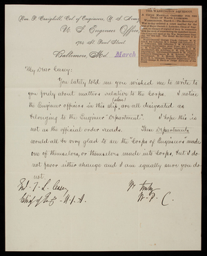 [William P. Craighill] to Thomas Lincoln Casey, March 5, 1889