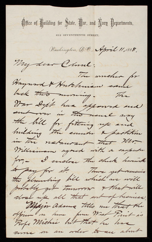 Bernard R. Green to Thomas Lincoln Casey, April 11, 1888 (1)