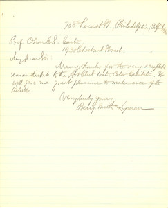 Letter from Benjamin Smith Lyman to Oscar C. S. Carter