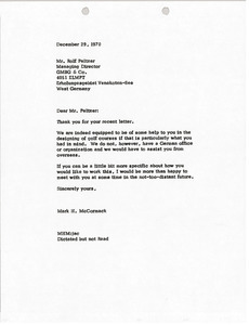 Letter from Mark H. McCormack to Rolf Peltzer