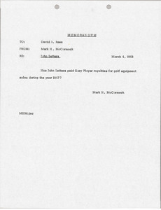 Memorandum from Mark H. McCormack to David A. Rees