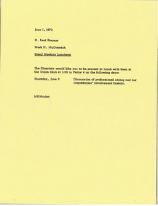 Memorandum from Mark H. McCormack to H. Kent Stanner