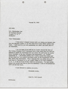 Letter from Mark H. McCormack to Christopher Lee