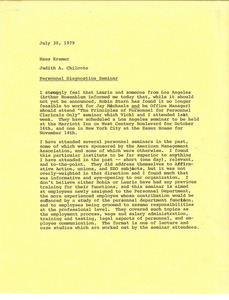 Memorandum from Judith A. Chilcote to Hans Kramer