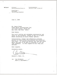 Letter from Donald D. Wear to Barry Frank