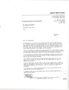 Letter from Jerry Bedu-Addo to Mark H. McCormack - Digital Commonwealth