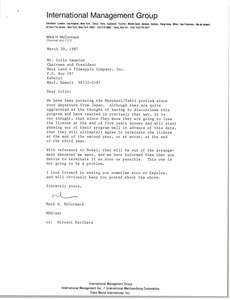 Letter from Mark H. McCormack to Colin Cameron