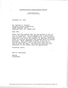 Letter from Mark H. McCormack to Bennett E. Bidwell