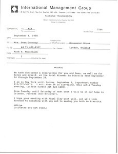 Fax from Mark H. McCormack to Mrs. Sean Connery