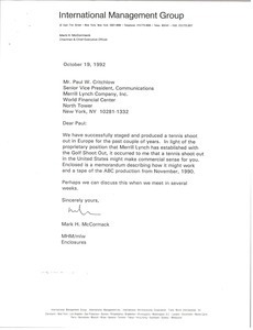 Letter from Mark H. McCormack to Paul W. Critchlow