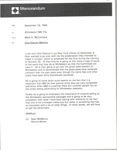 Memorandum from Mark H. McCormack to Wimbledon NBC File