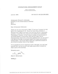 Letter from Mark H. McCormack to Ambassador Richard C. Holbrooke