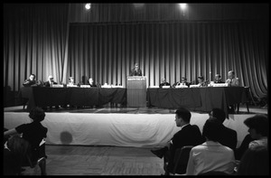 Panelists at the National Teach-in on the Vietnam War: view from rear stage