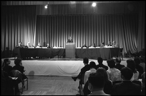 Panelists at the National Teach-in on the Vietnam War: view from rear stage