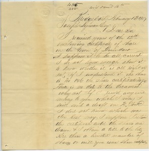 Letter from F. M. Palmer to Joseph Lyman