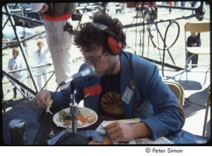 MUSE concert and rally: Danny Schechter at the No Nukes rally, eating