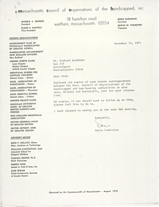 Letter from Doris Sarkisian to Dick Washburn