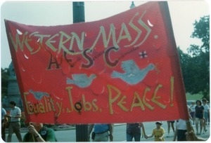 Antinuclear arms protest: AFSC Western Massachusetts banner