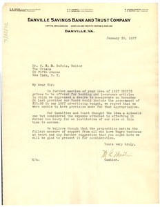 Letter from Danville Savings Bank and Trust Company to W. E. B. Du Bois