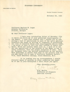 Letter from Percy Alvin Martin to Rayford W. Logan