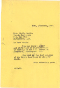 Letter from W. E. B. Du Bois to Blythe Davis