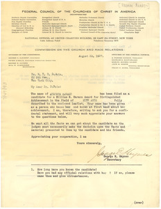 Letter from Harmon Awards to W. E. B. Du Bois