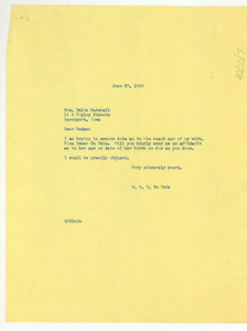 Letter from W. E. B. Du Bois to Mrs. Della Marshall
