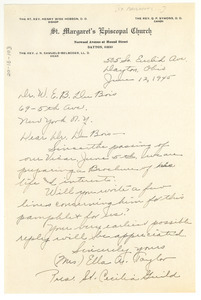 Letter from St. Margaret's Episcopal Church to W. E. B. Du Bois ...