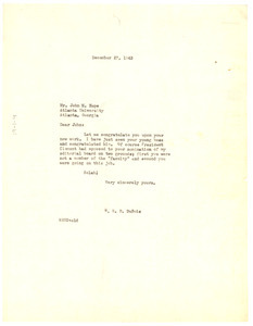 Letter from W. E. B. Du Bois to John W. Hope