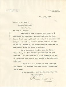 Letter from Arthur B. Spingarn to W. E. B. Du Bois