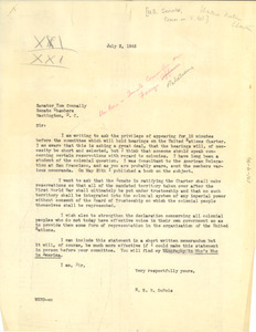 Letter from W. E. B. Du Bois to United States Senate Committee on Foreign Relations