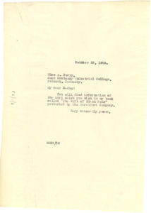 Letter from W. E. B. Du Bois to Arzetta Perry