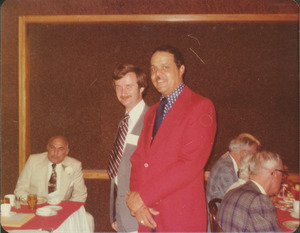 Demetrius Galanie at reunion dinner with Randolph Bromery and unidentified man