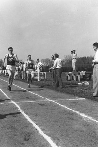 Donald Parker approaching the finish line at outdoor track meet